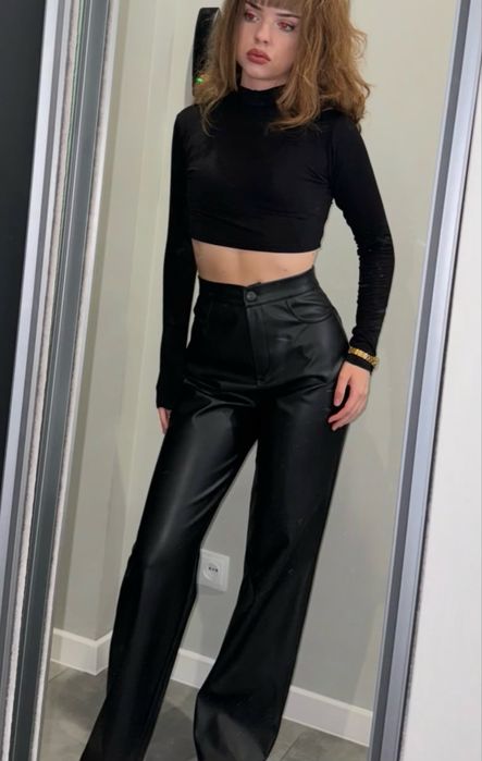 Кожанные брюки на флисе