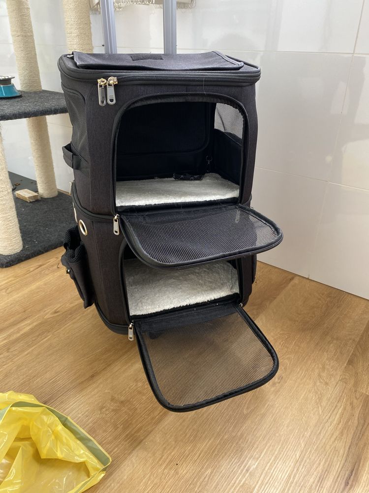 Transportadora dupla para gatos com rodas