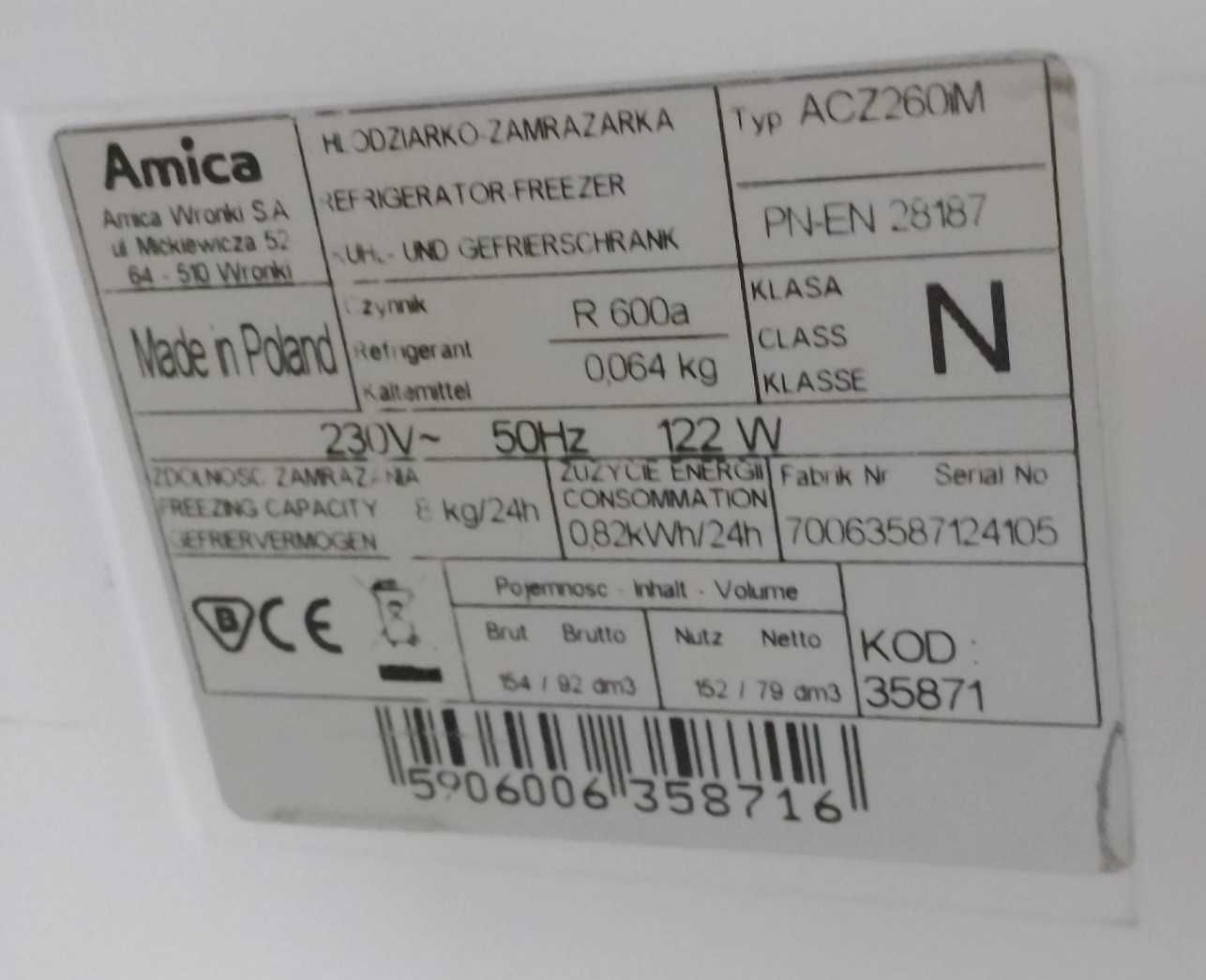 pólka drzwi / balkonik lodówka Amica ACZ260M
