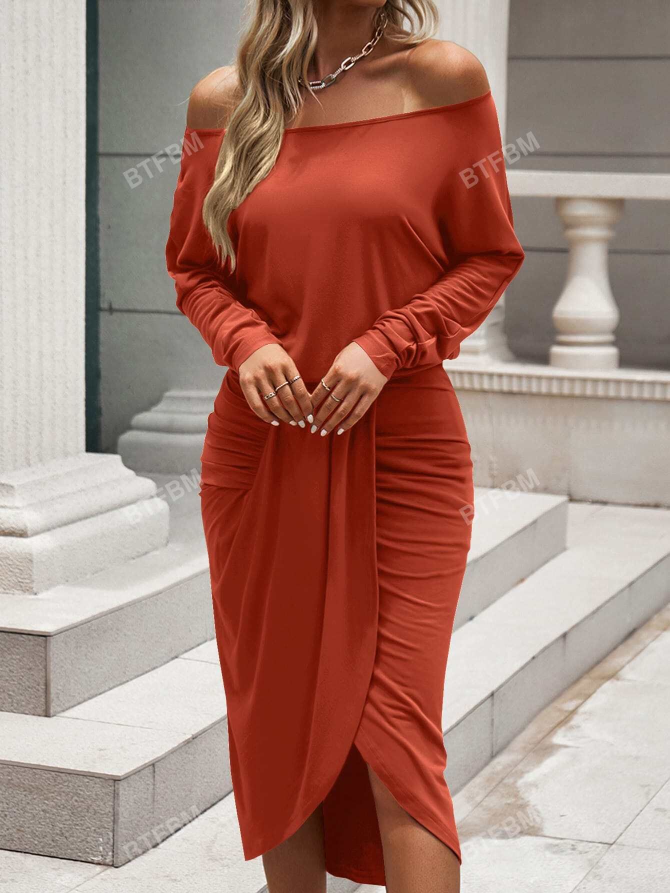 Sukienka Elegancka Tulipan Midi Pomarańczowa Shein S 36