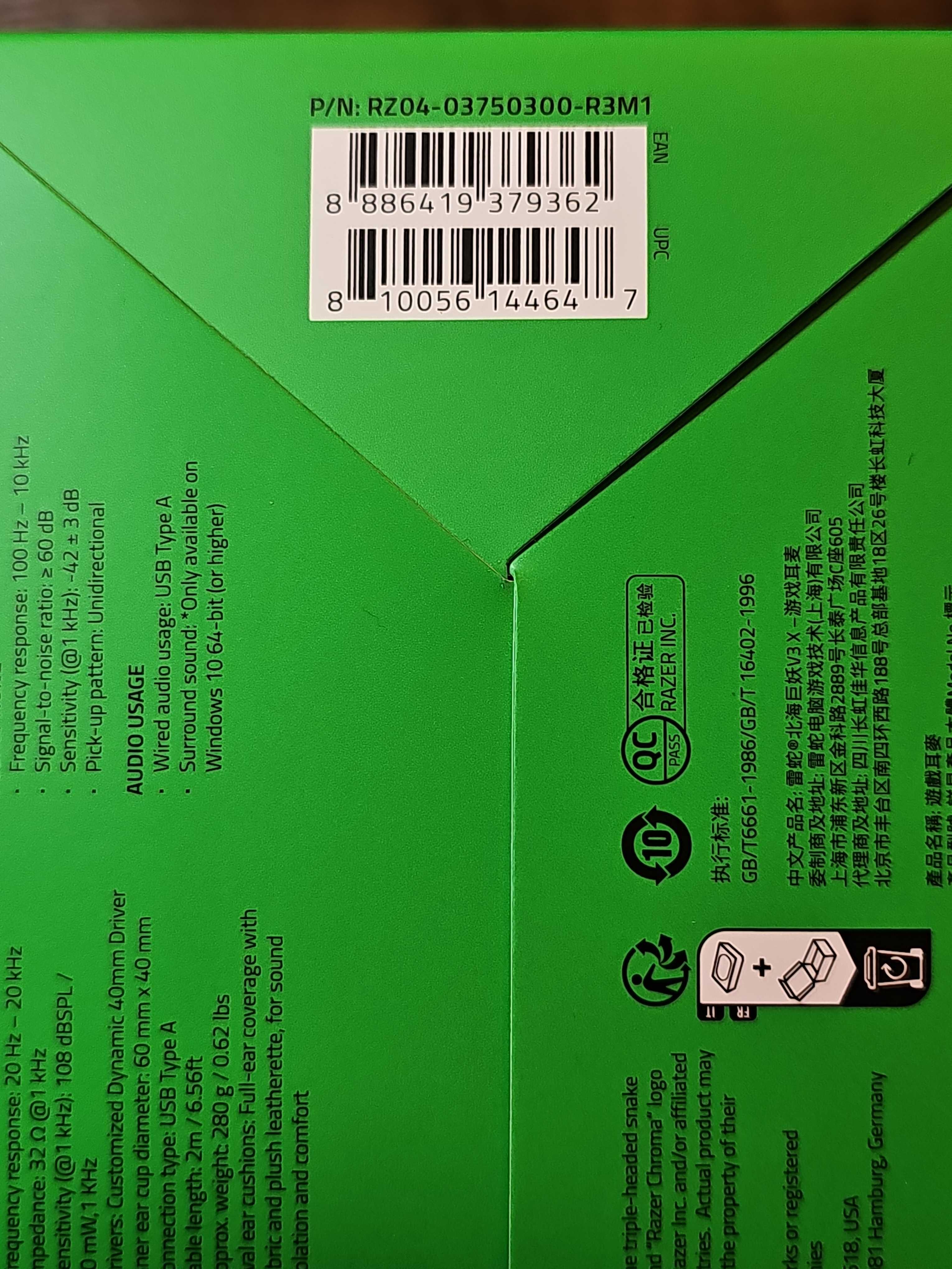 Razer Zestaw Słuchawkowy Over Ear Kraken V3 X Virtual Surround Czarny