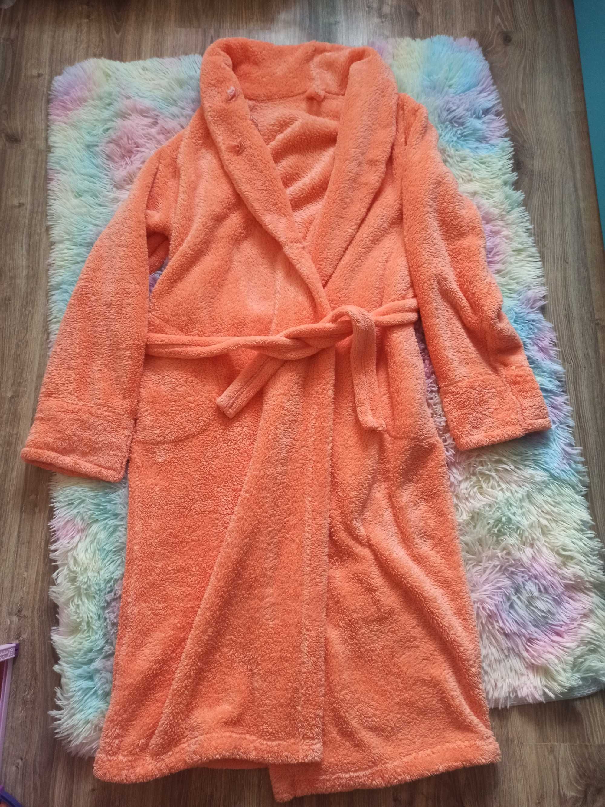 Szlafrok damski L XL brzoskwiniowy pomaranczowy puchacz