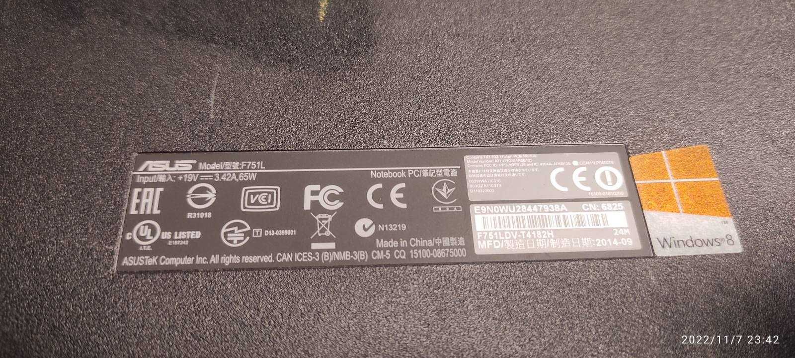 Asus F751LDV T4182H По запчастям