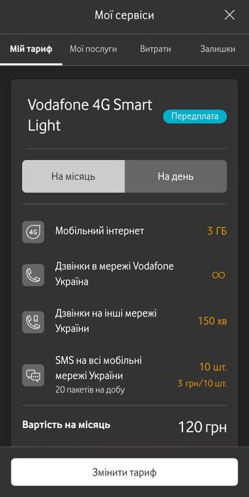 Дуже дешевий тариф Vodafone 4G Smart Light 120 грн/міс
