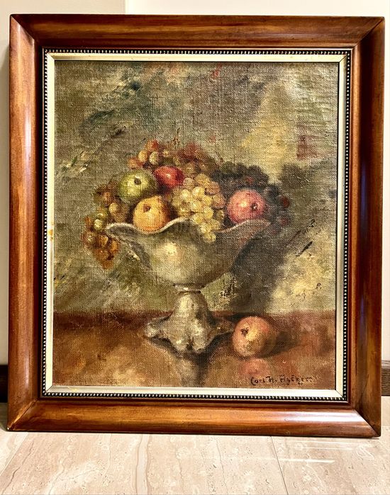 Obraz olejny duży, Carl Holger Fischer, salon gabinet jadalnia 85x75cm