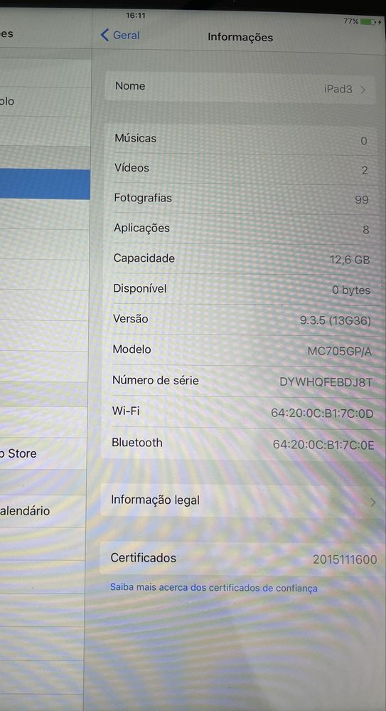 Ipad 3 16g com cabo