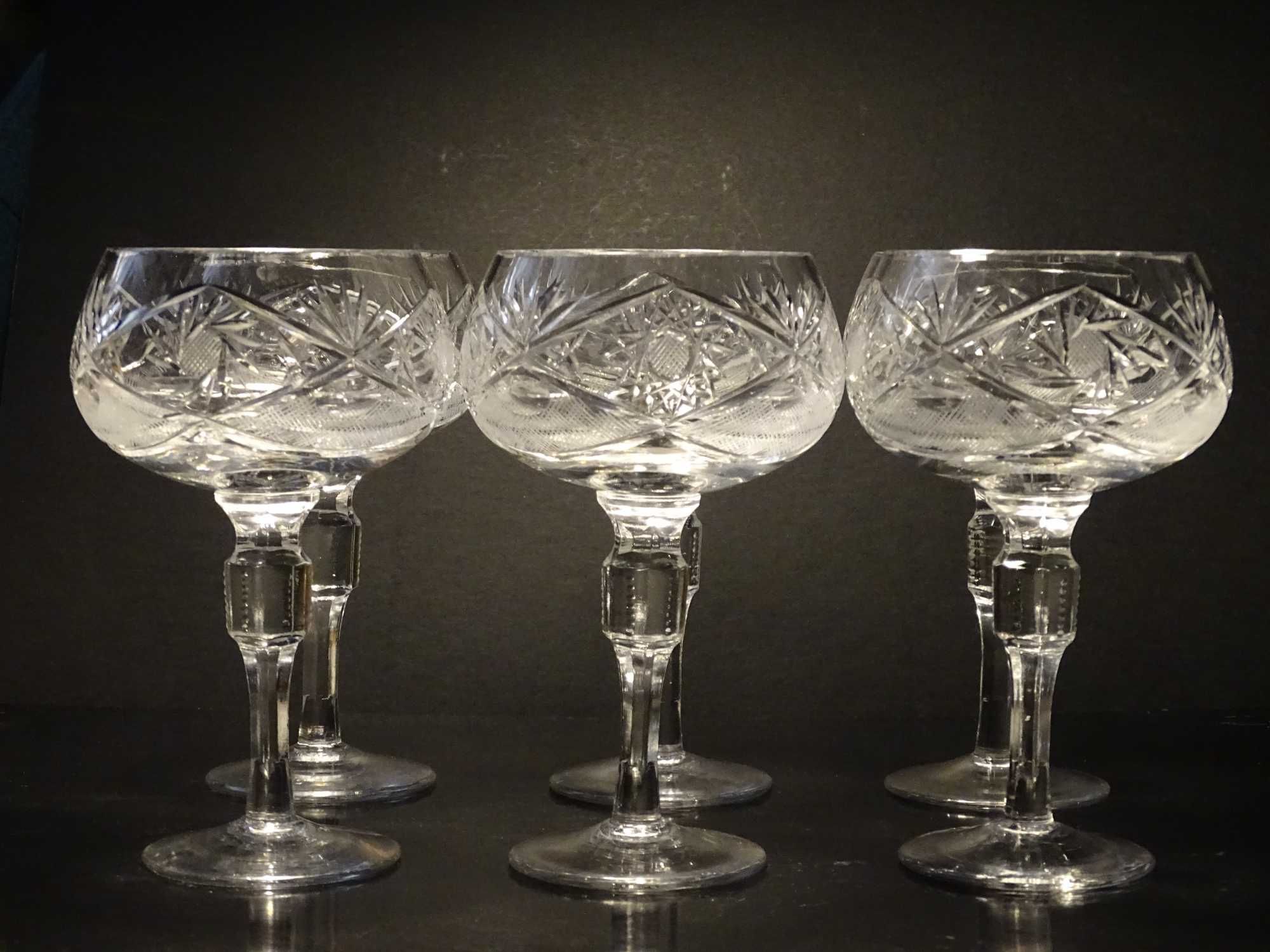 Efektowne duże kielichy puchary kryształowe vintage 6 szt. komplet