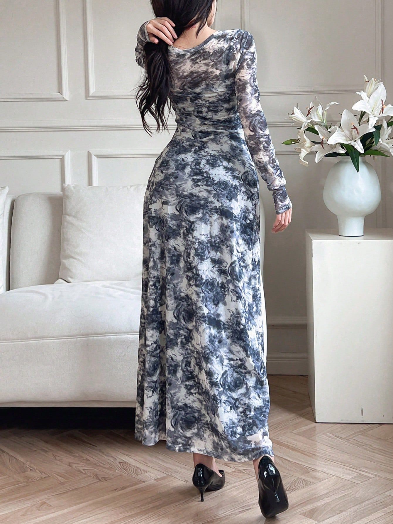 Sukienka Maxi Dopasowana Siateczkowa Tie Dye Shein Xl 42