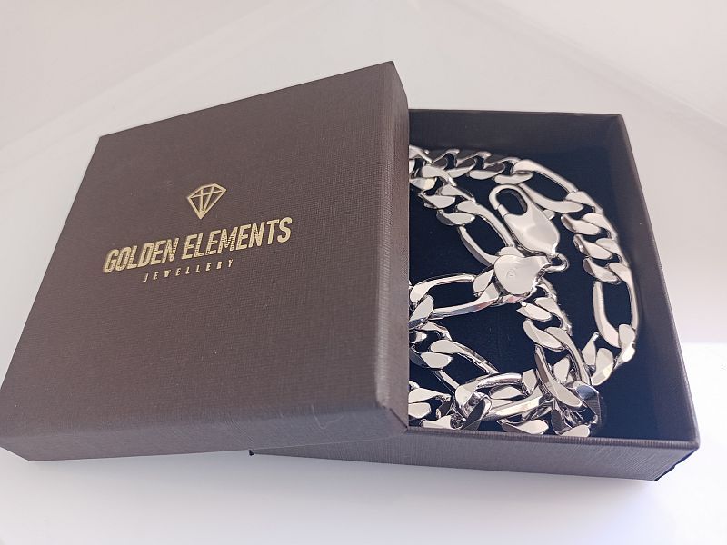 Srebrny Solidny Łańcuszek Figaro Diamentowany 50cm 11mm Silver Plated