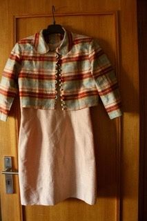Conjunto vestido e casaco seda selvagem
