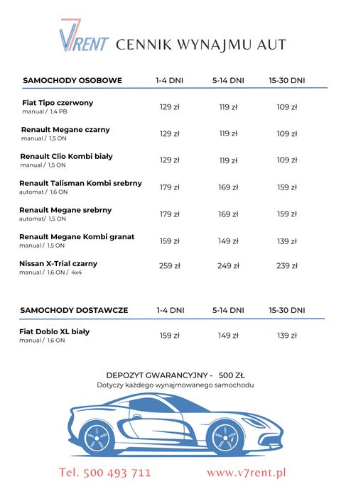 V7rent / Wypożyczalnia samochodów - PROMOCJA / B-stok ul. Handlowa 7