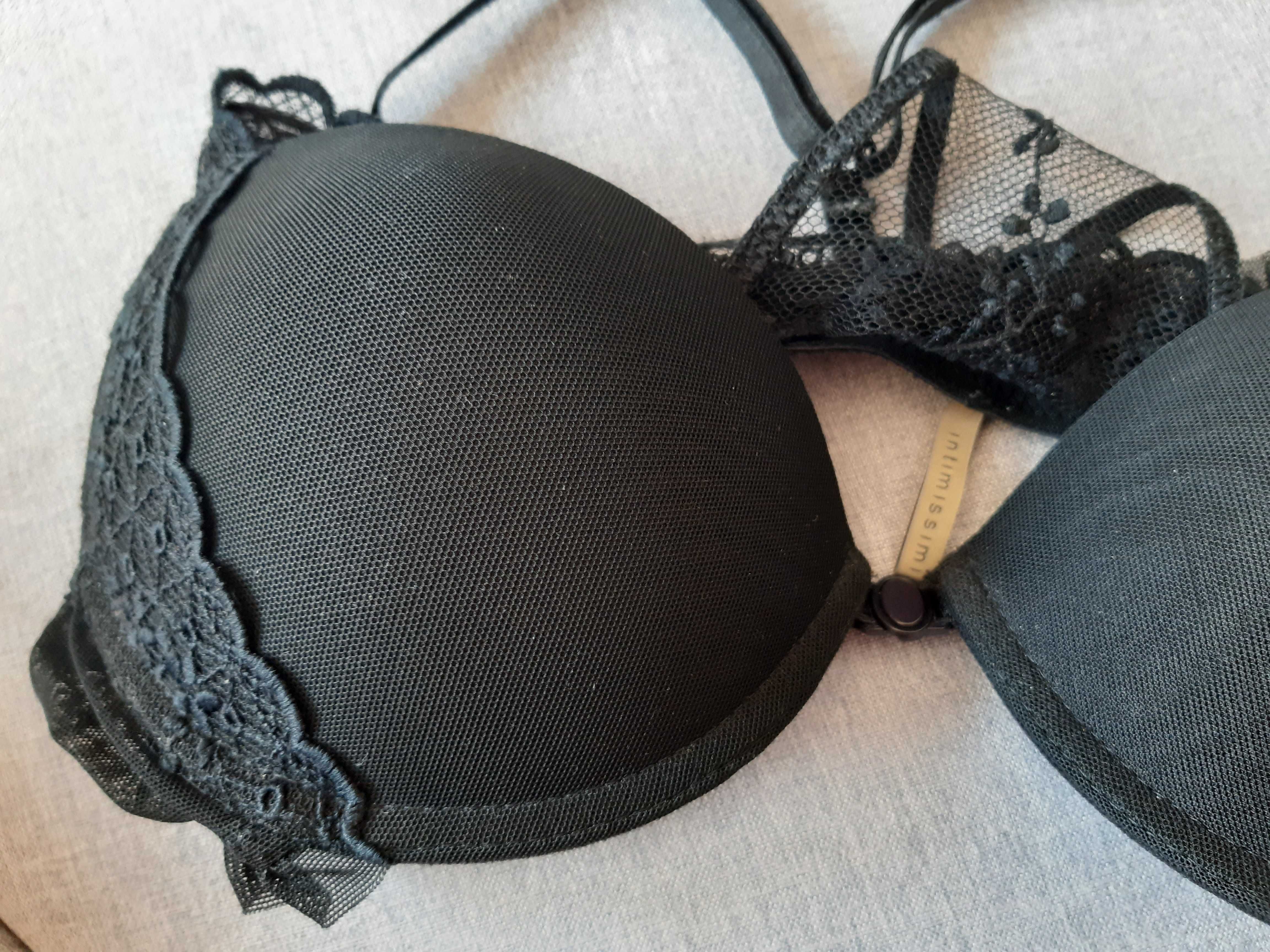 Biustonosz Intimissimi 75 A 70 B czarny elegancki zapięcie z przodu