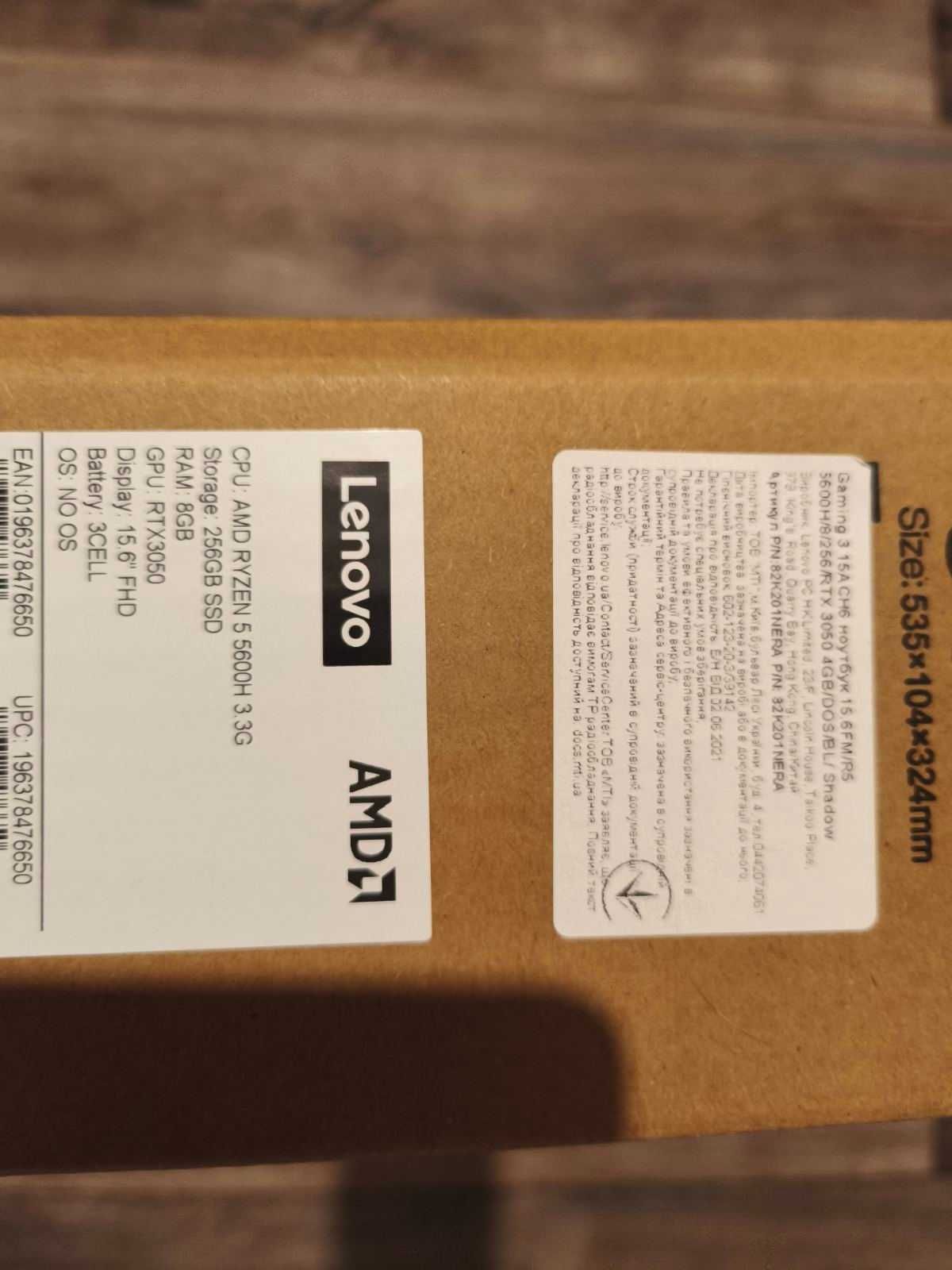 Lenovo Gaming 3/120Hz/RTX 3050/Ryzen5 5600H/RAM:16GB/SSD:512/Новый