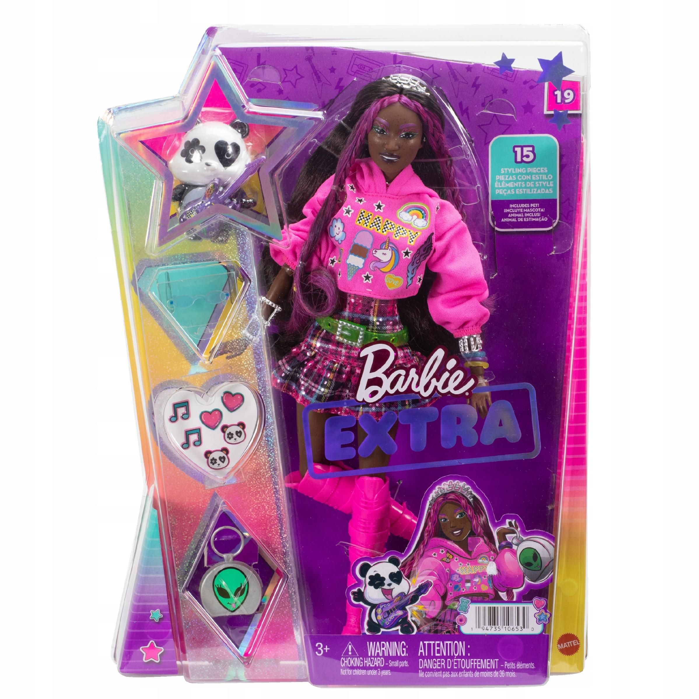 lalka barbie extra 19 w stroju pop punk + panda