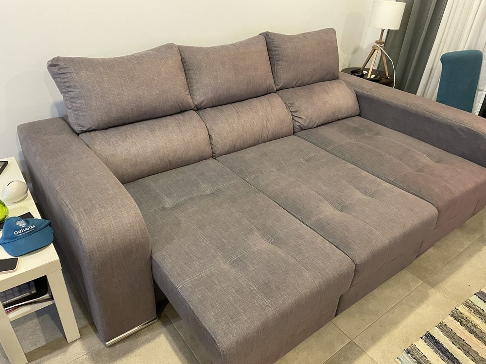 Sofa cama chease long de tecido cor cinzent