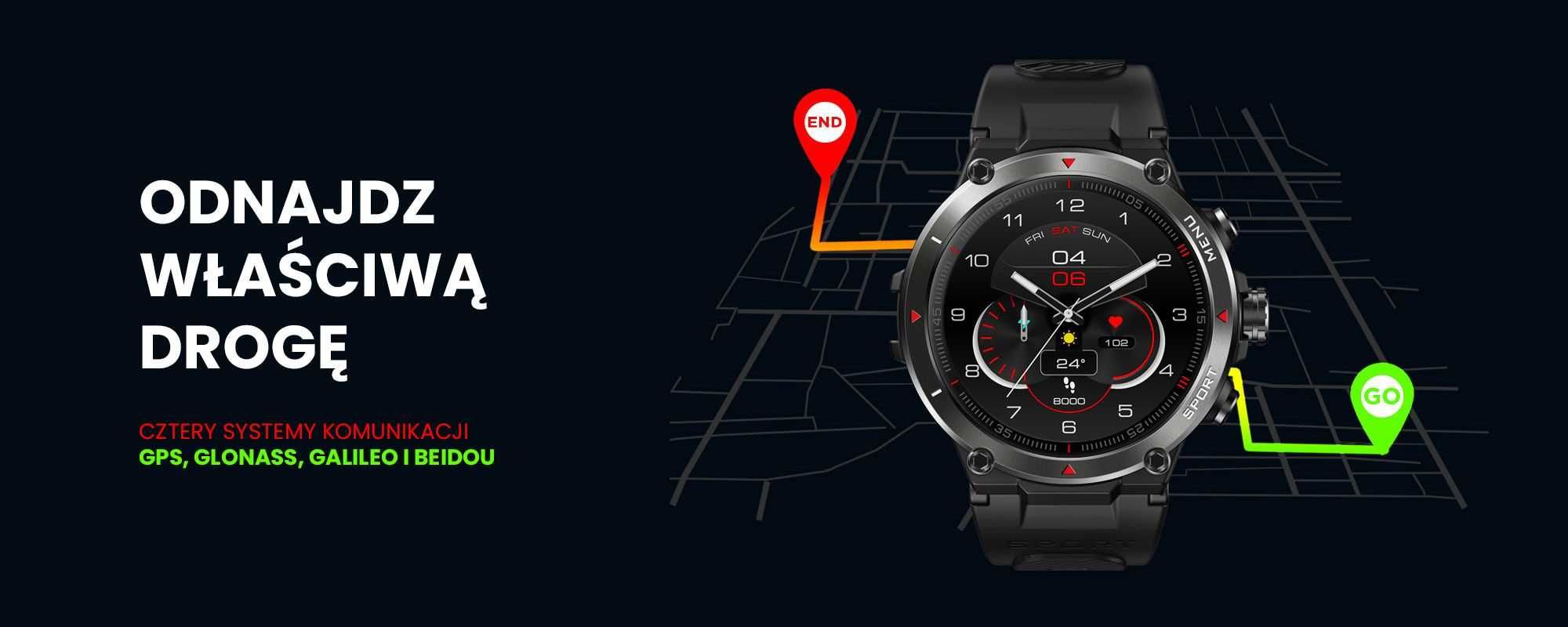 Smartwatch Zeblaze Stratos 2 GPS Czarny Męski AMOLED Menu PL