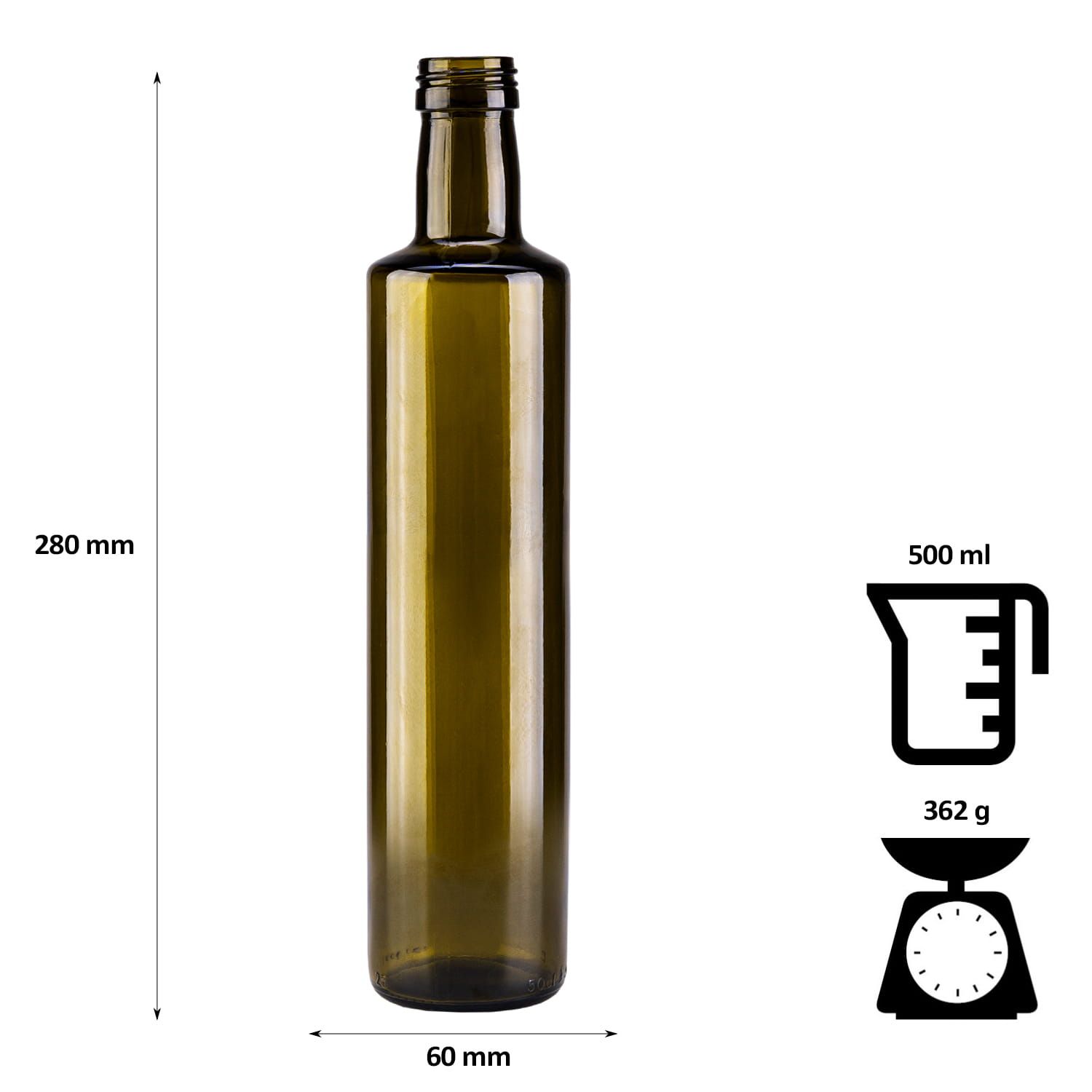 5x butelka DORICA 500 ml oliwkowa na oliwę zakrętka z DOZOWNIKIEM