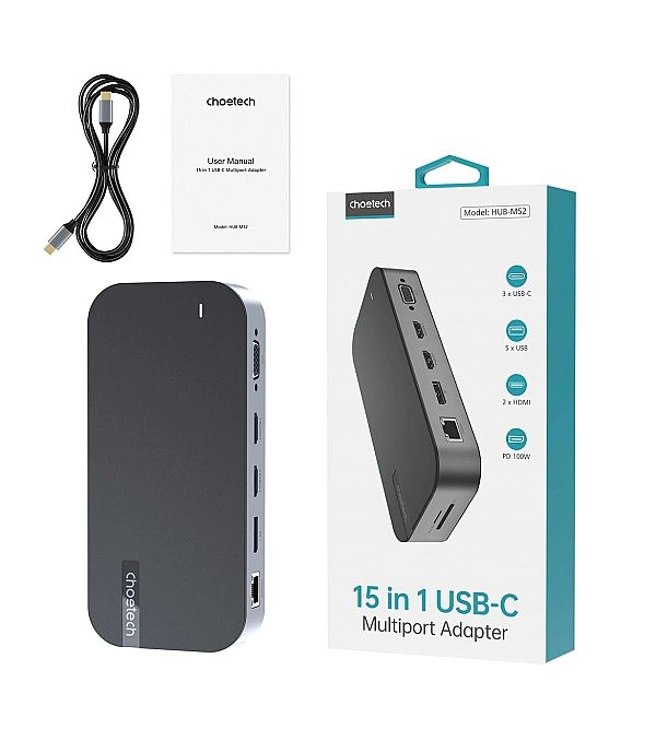 Hub Choetech M52 Usb-C - Usb-C Pd/Usb-C/Usb-A/Hdmi/Vga/Dp/Sd/Tf/Rj45/A