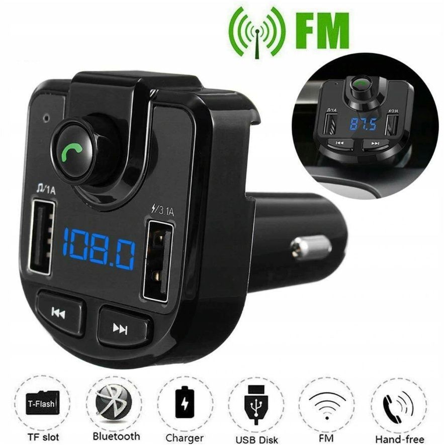 Transmiter bluetooth FM SD mp3 Ładowarka samochodowa