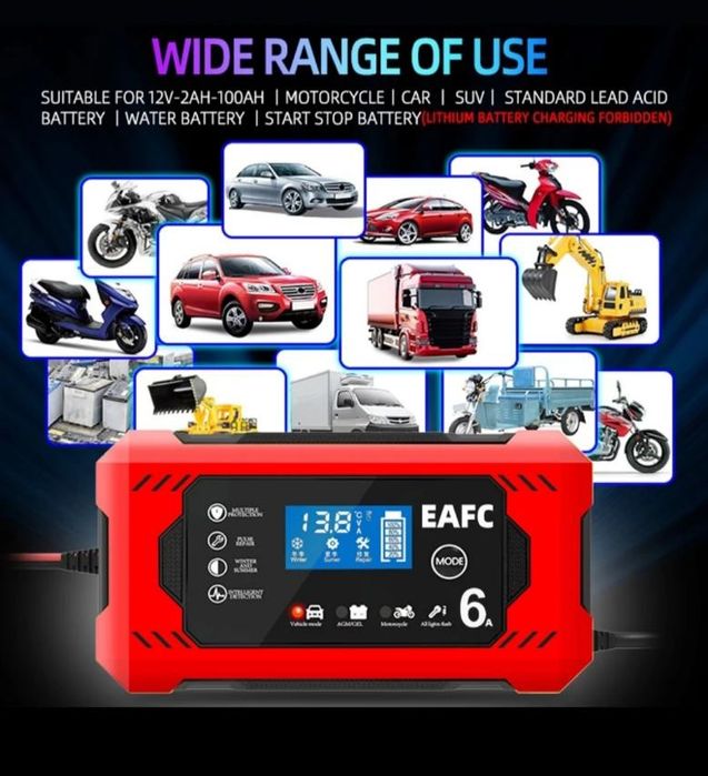 Зарядное устройство для зарядки АКБ автомобиля, мотоцикла 12В 6А