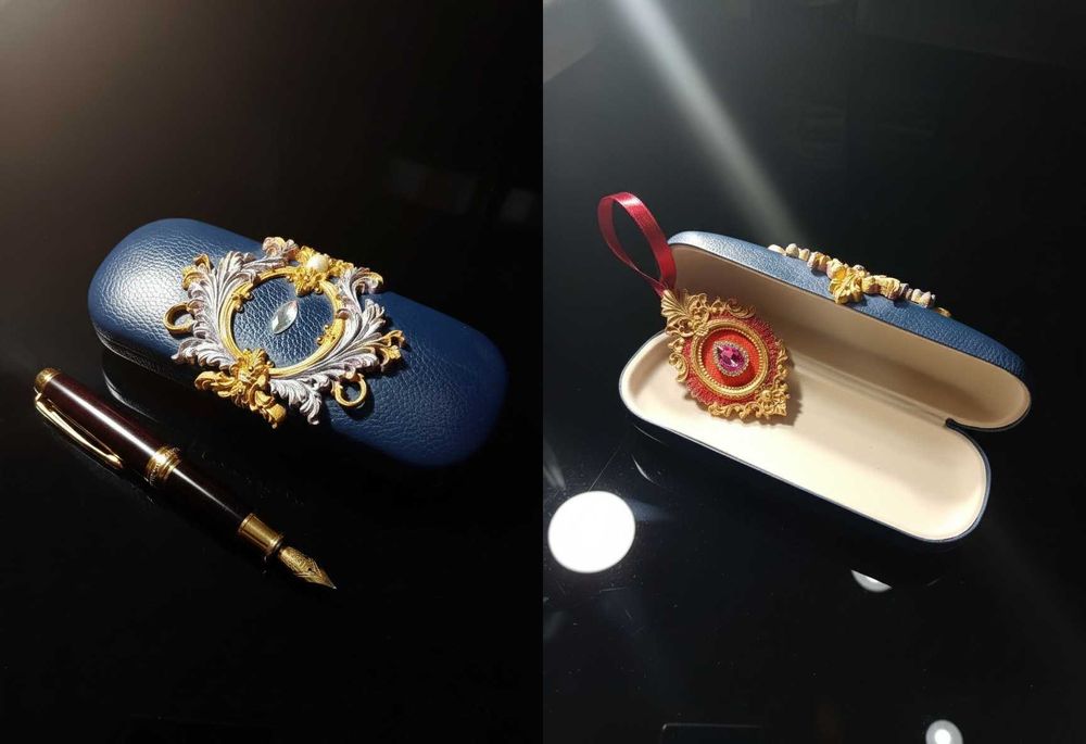 Класичні футляри для окулярів з арабеском, жорсткий каркас, "хлопавка"