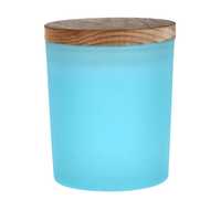 Pojemnik szklany do świec błękit z pokrywką drewnianą 365ml