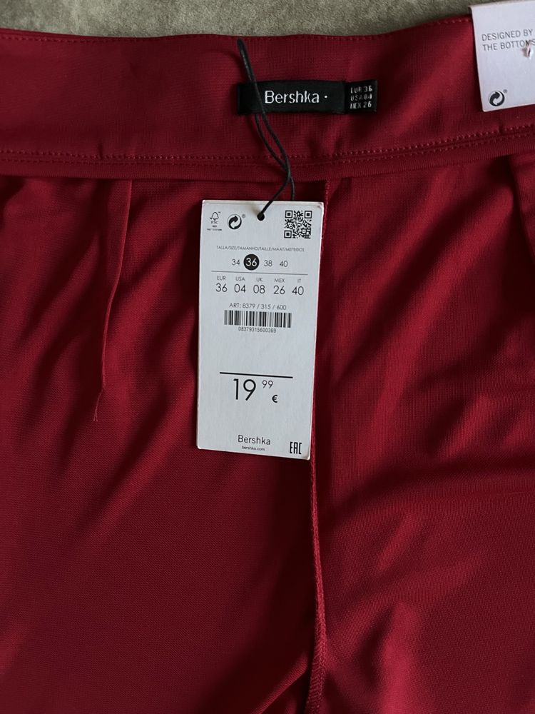 Бордовые, красные кюлоты, 36-38, свободные укороченные брюки