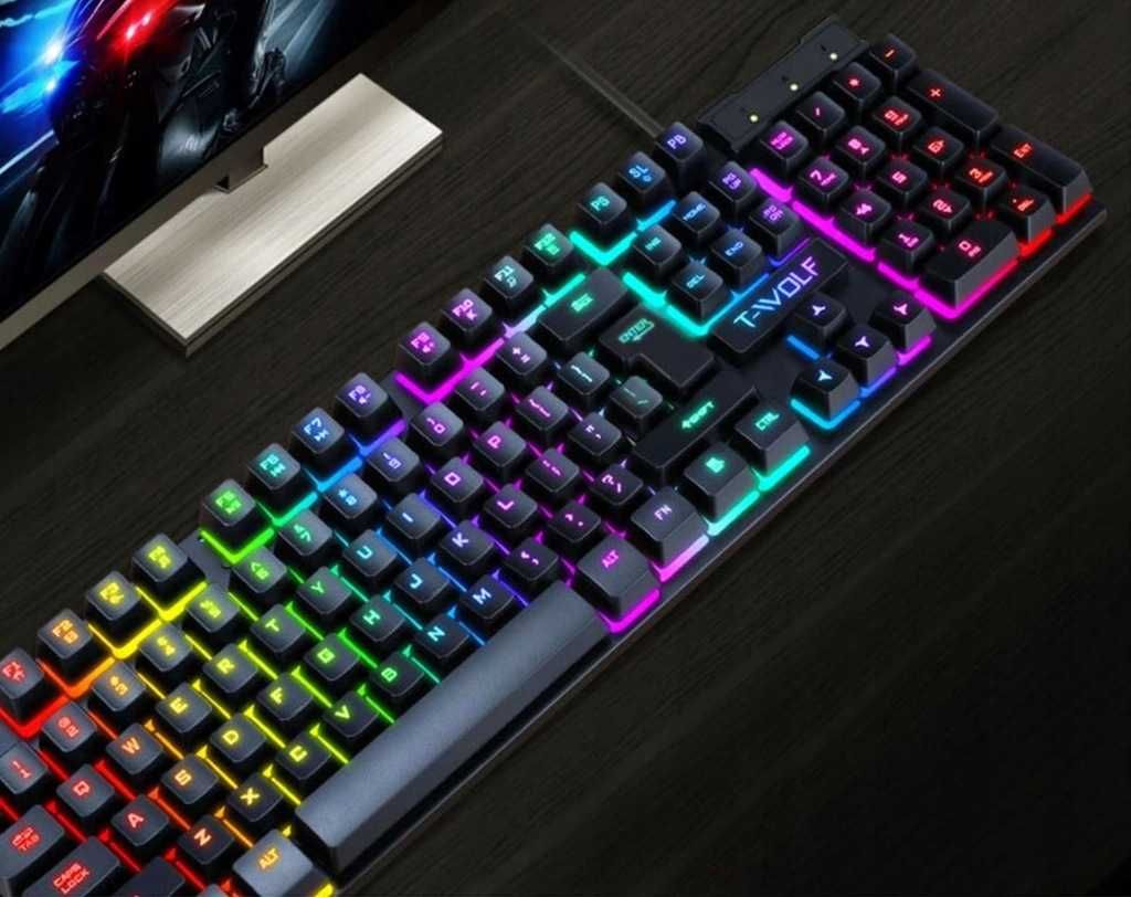 PREZENT Klawiatura dla graczy gamingowa hybrydowa podświetlana RGB