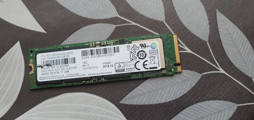 NVME M.2 Samsung 256GB PM981 Sprzedam.