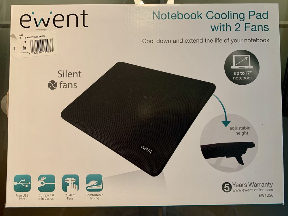 Base Notebook Cooling Pad Ewent até 17” com duas ventoinhas c/o Nova