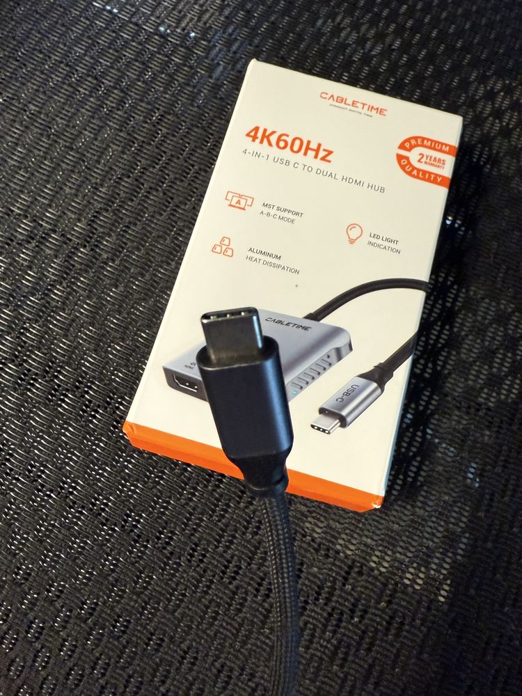 Hub rozdzielacz 4in1 USB-C dual 2xHDMI 4k 60Hz Cabeltech