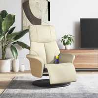 Cadeira massagens reclinável c/apoio pés couro artificial creme
