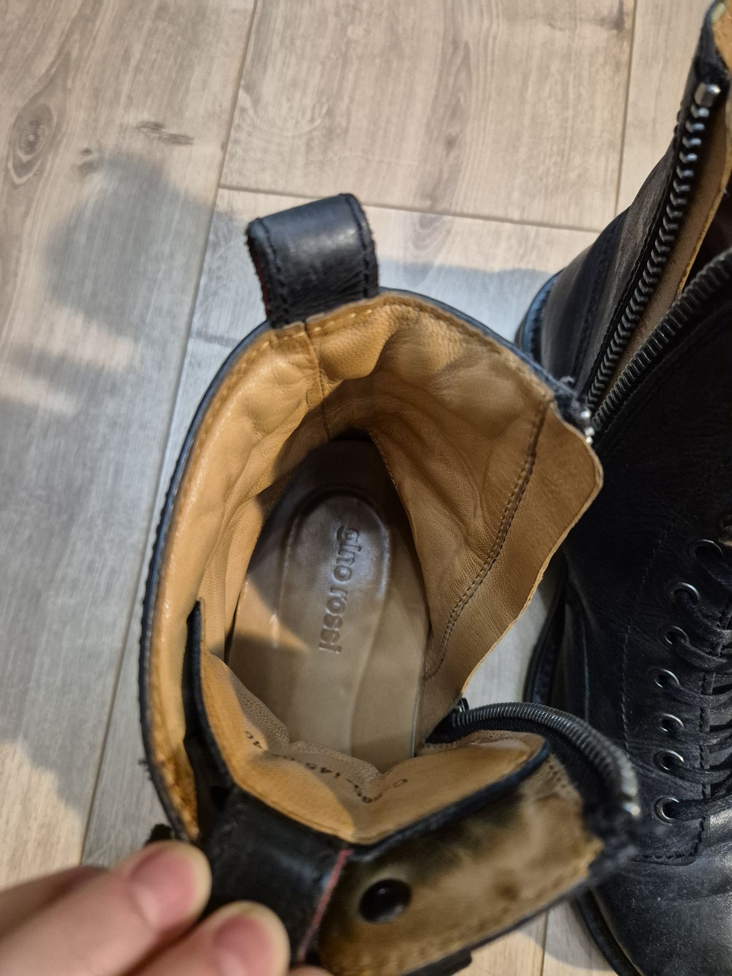 Glany trapery męskie skórzane czarne buty sztyblety