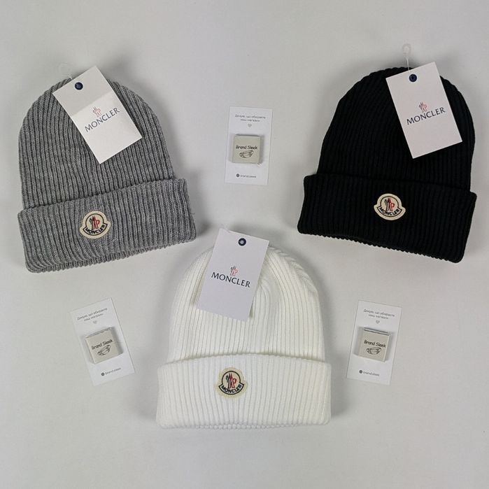 Шапка монклер, шапка moncler, шапка унісекс, чорна, сіра, біла, шапки