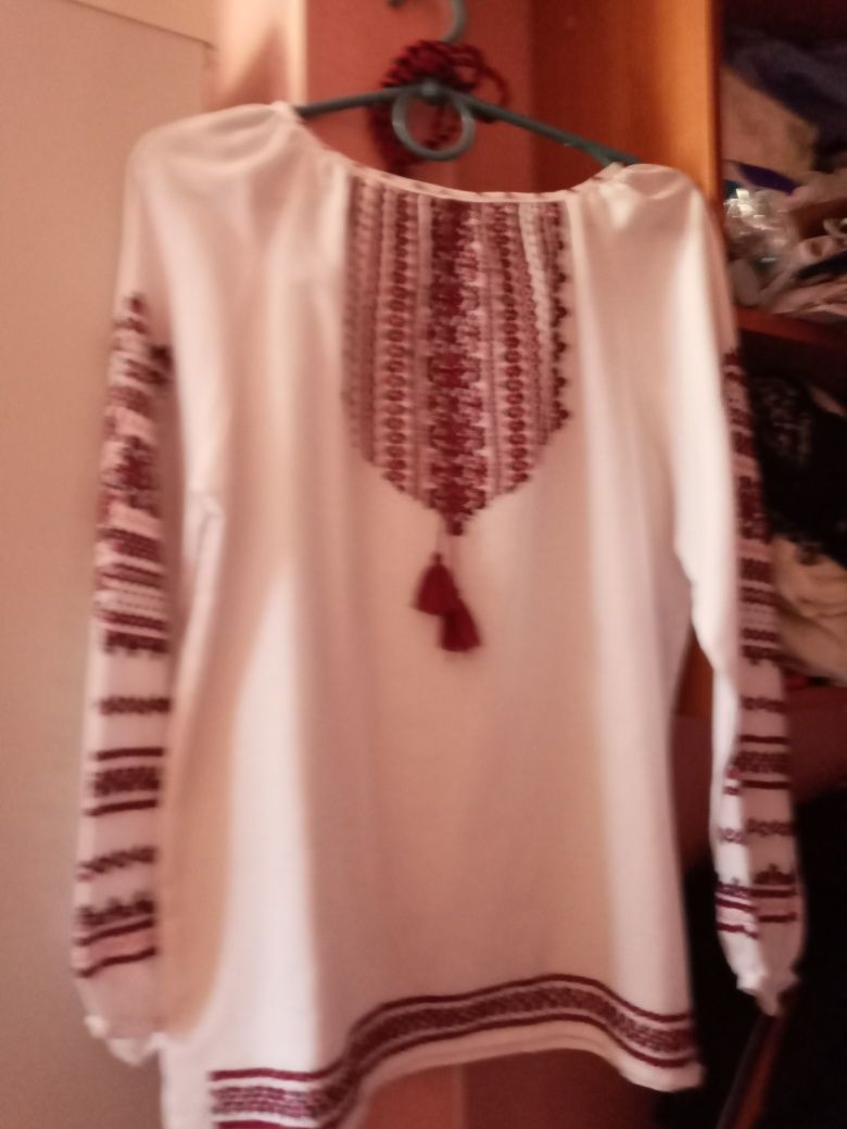 Украинская блузка, из Закарпатья, Лен..ручная работа.Бело-бордового цв