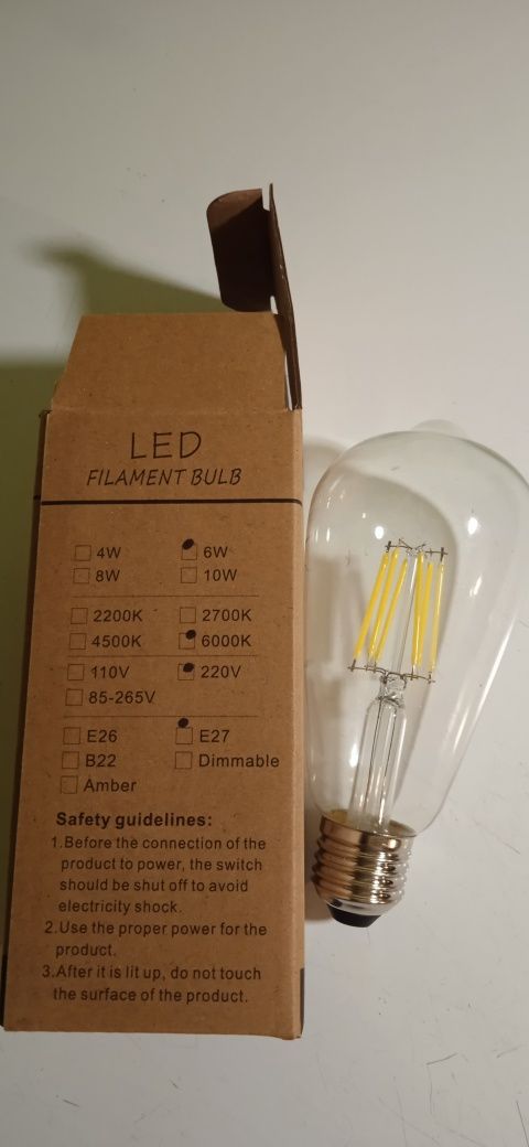 Wedna filament ST64 żarówki LED E27, 6 W, zamiennik 60 W, 4 sztuki