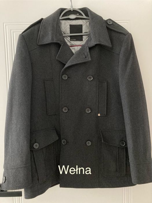 Wełniany ciemnoszary płaszcz krótki Recman