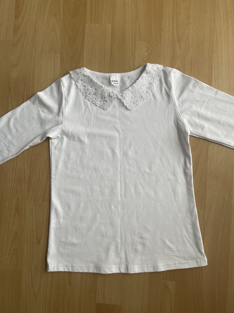 Biała bluzka dziewczęca rozmiar 140 długi rękaw