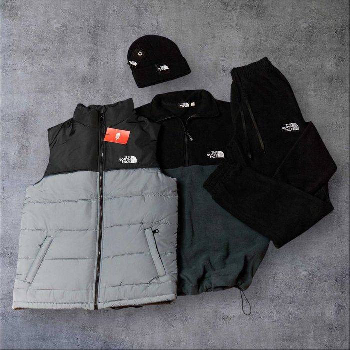 Стильний теплий костюм TNF 4в1 — жилетка, фліс, штани та шапка