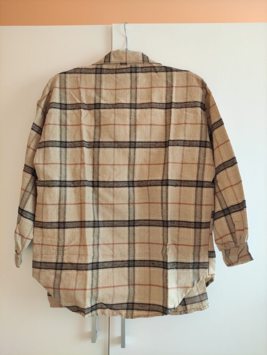 Koszula oversize w kratę plaid styl streetwear harajuku kolor beż khak