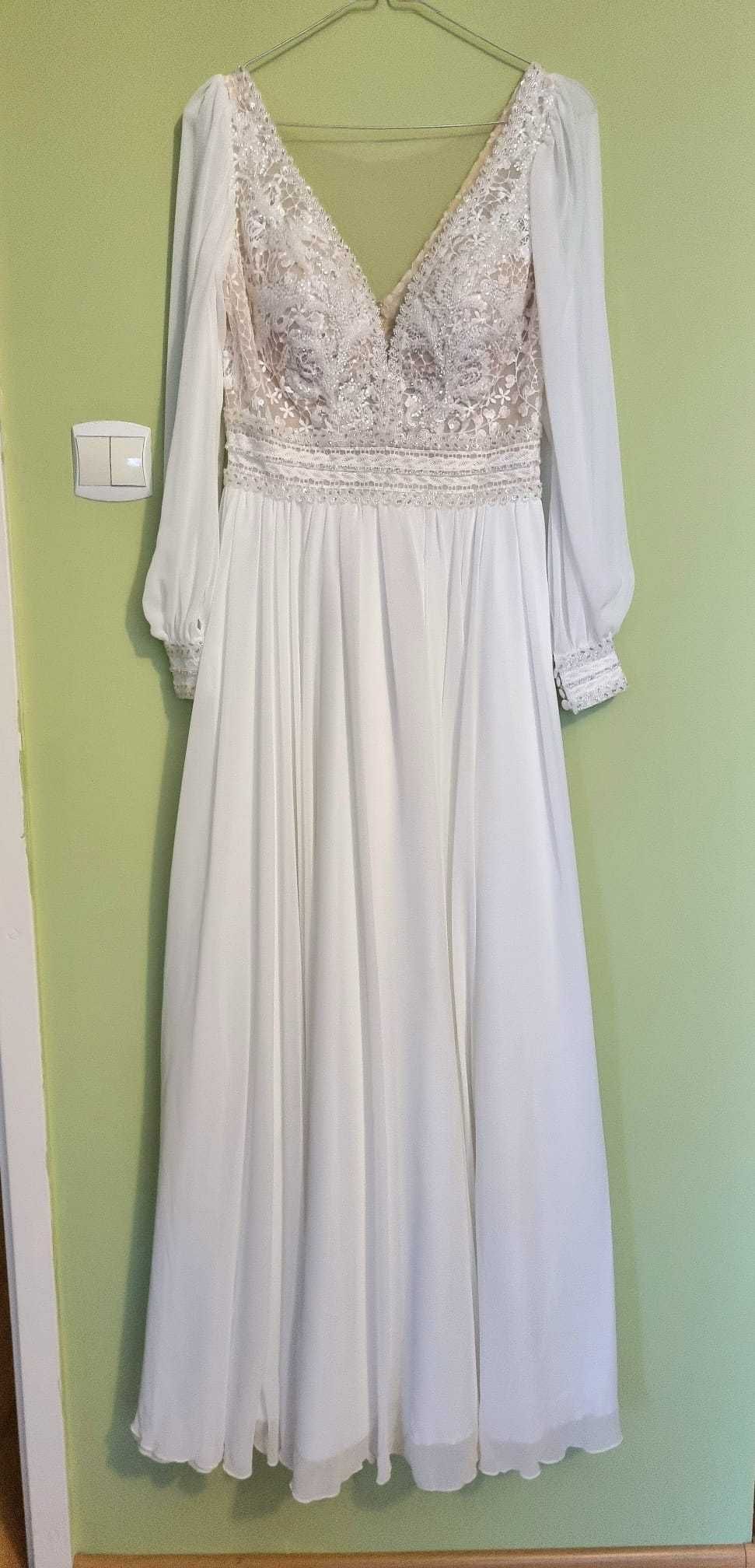 Suknia ślubna muślinowa L/40 długie rękawy Ivory