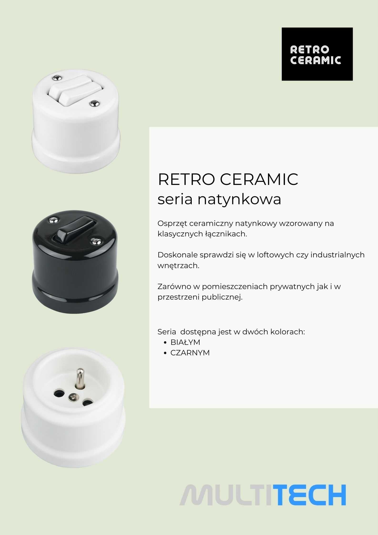 RETRO wyłącznik schodowy NATYNKOWY CZARNY Ceramiczny LOFT PRL
