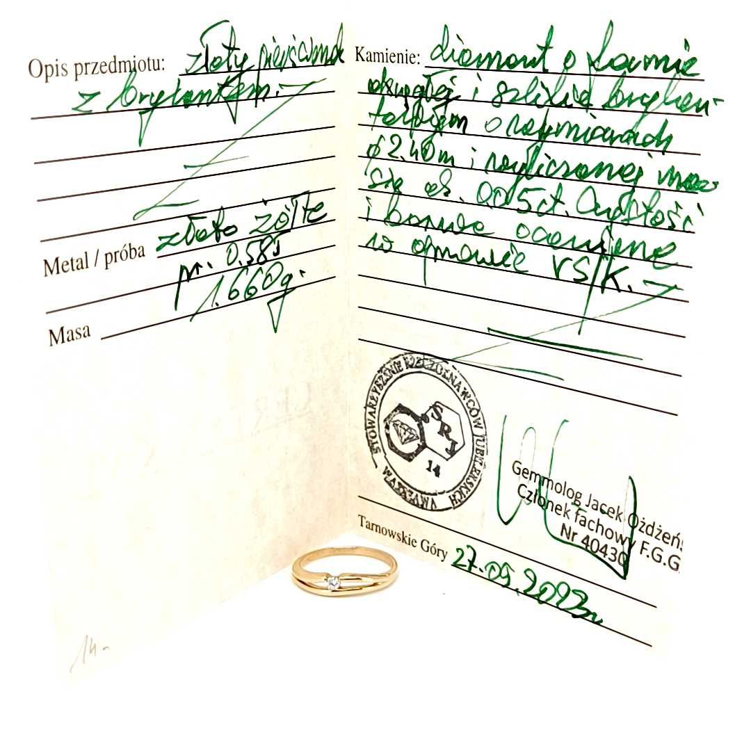 Pierścionek złoty z brylantem Kod:
w.4105.10