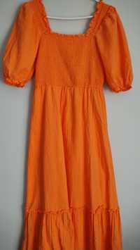Sukienka pomarańczowa piękna neon letnia Maxi muślin S maxi długa