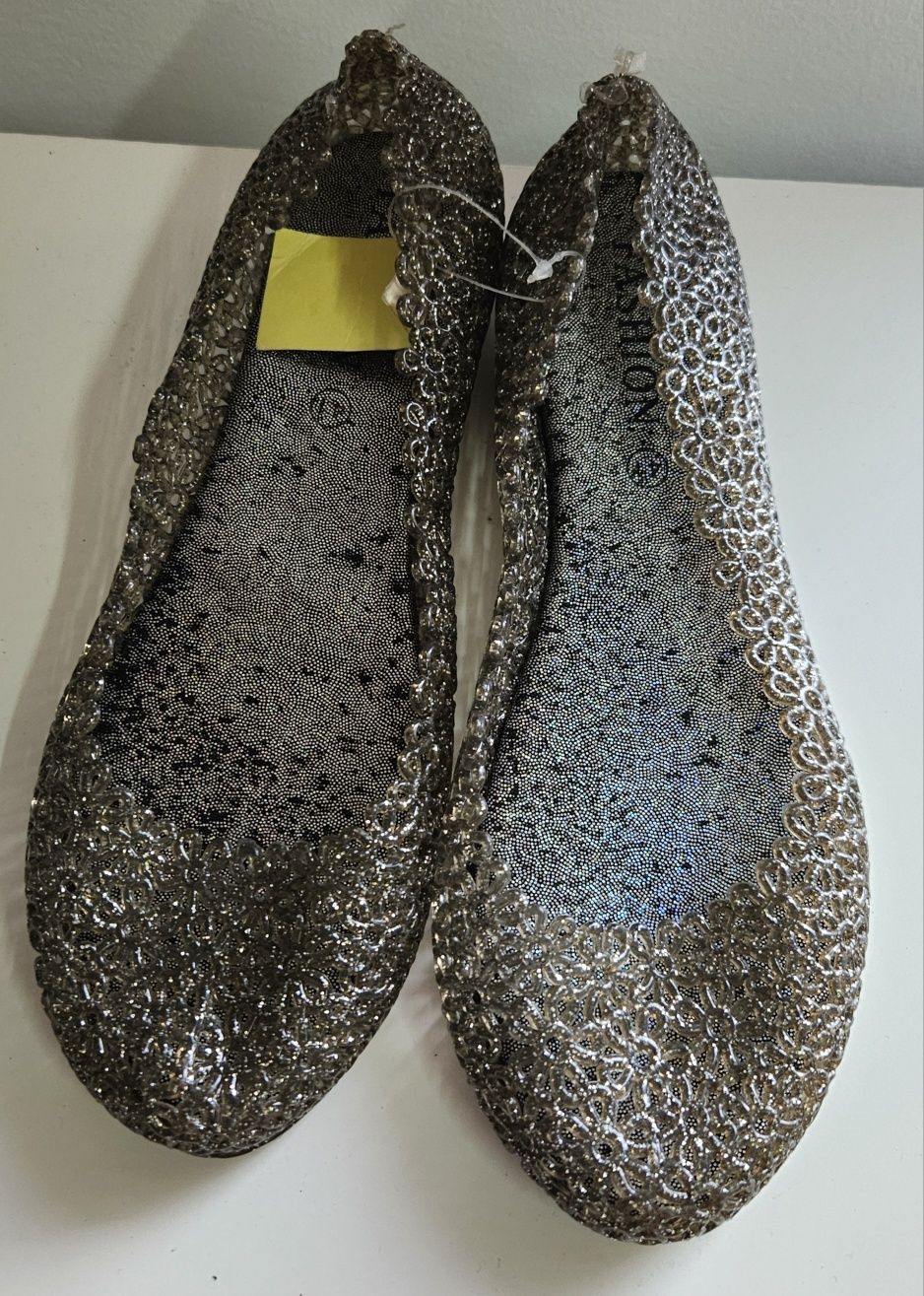 Nowe buty gumowe srebrne brokat 41 baleriny