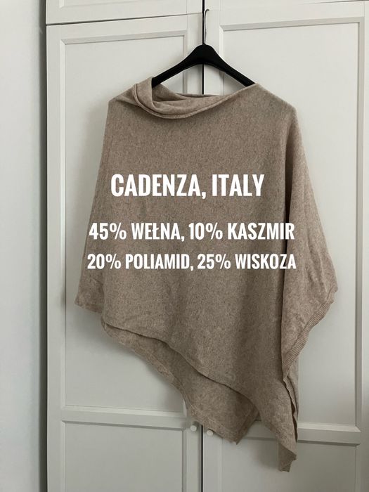 Kaszmirowe ponczo damskie - Cadenza, Włochy - beżowe - kaszmir, wełna