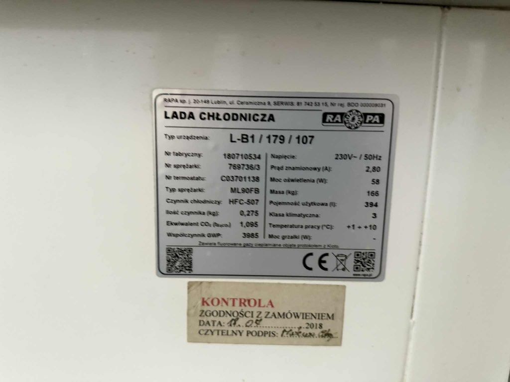 Lada chłodnicza Rapa 1,79m