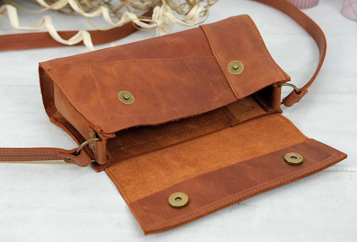 Torebka Crossbody z naturalnej skóry - brązowa