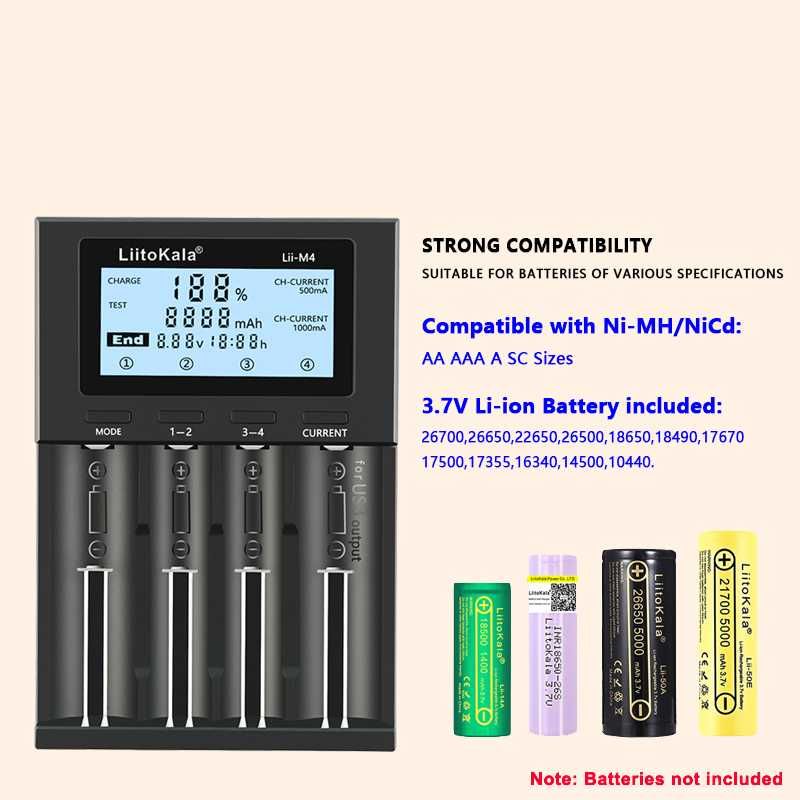 LiitoKala Lii M4 зарядка 18650 litokala AA AAA LIFEPO4 LIMH BMS type c