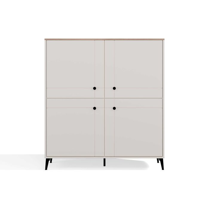 Komoda POINT 4D Kaszmir Beż Dąb Castello Szafka 4 Drzwi 8 Półek Salon